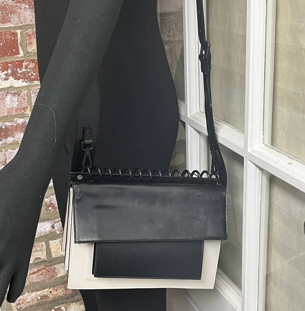 Atribut Handcrafted Black & White Leather Bag Detachable Strap  / Spiral Top NEW